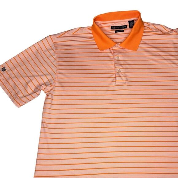 Oxford Golf Sz XL Super Dry COOLMAX Polo Men's Orange White Stripe  0199 - Picture 1 of 13